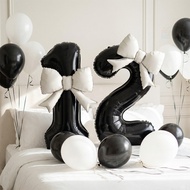 2pcs Black Number Foil Balloon 32 Inch with Bow Tie Balloon Set for Birthday Party Decorations Suppl