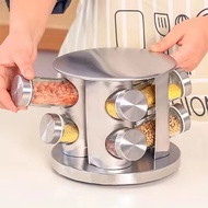 8 Jars Carousel Spice Rack Glass Rotating Condiments Rack Salt and Pepper Bottles ( 022-15 )