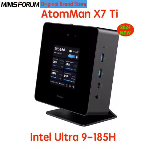AtomMan Mini PC X7 Ti Ultra 9-185H 4 inch Screen 2*USB4 2*5G RJ45 Camera Oculink Window11 WiFi 7 Gam