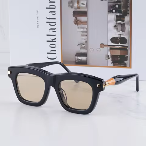 Maske J2 INS Fashion Bright Black Sunglasses for Men Designer Hand Craft Thick Square Acetate Solar 