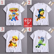 short sleeve T-shirt printed with 4 beautiful paw patrol mighty pups rescue dog team shirt designs H