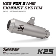 51mm Universal Motorcycle Exhaust Tail Pipe With Muffler Akrapovic Silencer K25 For ATV Street Bike 