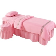 【In stock】4pcs/set Beauty Salon Bedding Set Bed Linens Bedspread Massage Spa Bedskirt Stoolcover Pil
