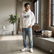 1977 Oversized Hoodie Men Women 100% Cotton Sweatshirt Lengan Panjang Korean Streetwear Loose Fit