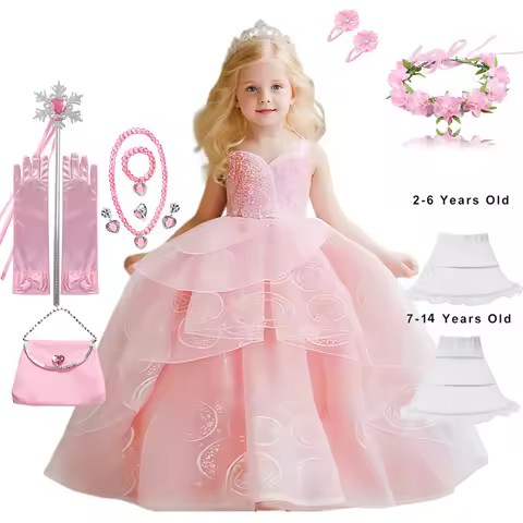 Children Pink Witch Dress Wicked Glinda Elphaba Cosplay Costume Dress Child Girls Halloween Costume 