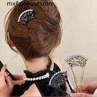 MXFASHIONE Hanfu U Shape Hairpin, U-shaped Pearl Fan Hair Stick, Classical Hair Sticks for Buns Hair Accessories Hanfu Headwear for Women