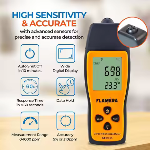 AS8700A Handheld Portable Carbon Monoxide Meter,Portable CO Gas Leak Detector,Gas Monitor Tester 0～1