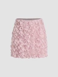 Cider Mesh Solid Rosette Mini Skirt