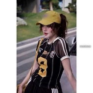 TMT HOUSE mesh short-sleeved number 8 printed T-shirt