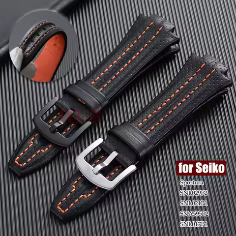 15X27mm Leather Watch Straps for Seiko Sportura SNL029P2 SNL021P1 SNA595P2 SNL017P1 Business Watchba