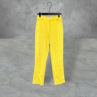 黃色 亮面織紋 輕薄 高彈性 拼接 口袋 高腰 25 長褲 PF505