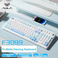 AULA F3099เมมเบรนไร้สายครีมสัมผัสรองรับบลูทูธคีย์บอร์ดเล่นเกม + ไร้สาย2.4G + Tyce-C สายการเชื่อมต่อโ