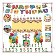 Cocomelon birthday banner balloon set Cocomelon theme birthday tableware birthday party decoration