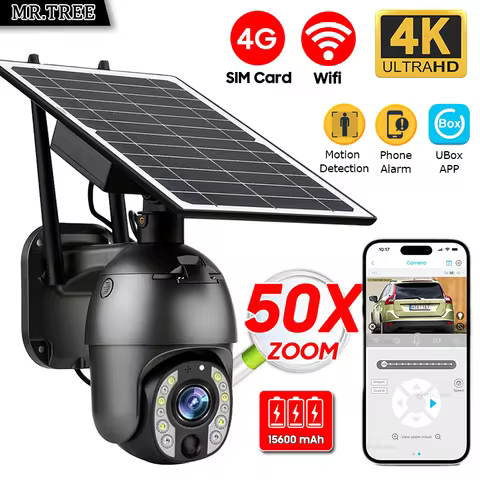 Home Outdoor Surveillance Solar Camera 4G SIM 50X Optical Zoom 4K Wifi Security Protection Cam Human