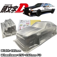 Initial D 1/10 TOYOTA AE86 LEVIN 2DR Drift RC PC Body Shell 195mm Width 260mm Wheelbase Transparent 