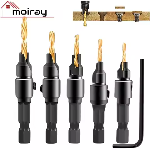 5PCS Countersink Drill Bit Set Reamer Woodworking Chamfer Drill Counterbore Pliot Hole Cutter Screw 