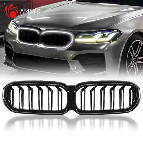 2PCS Car Front Mesh Grille With White Ice Blue LED Light Grille For BMW 5 Series G30 2021-2024