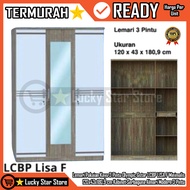 GANTUNGAN [Instant] Olympic Gstar LCBP LISA F 3-Door Wooden Wardrobe Wadrobe Clothes 120x43x180.9 cm