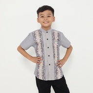 KEMEJA Dancus Baju Children's Shanghai Collar Short Sleeve Shirt with Embroidered Motif Cream Color 