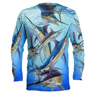 Men's outdoor fishing T-shirt Long sleeve shirt 3D underwater fish pattern casual fashion round neck
