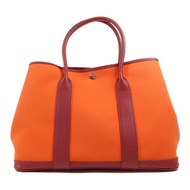 HERMES 帆布Garden Party PM銀扣手挽袋