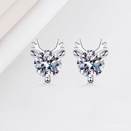 Elegant Stud Earrings S925Yuan Yi Pin Christmas Earrings with Rhinestones Sweet Elk Pure Silver Simp