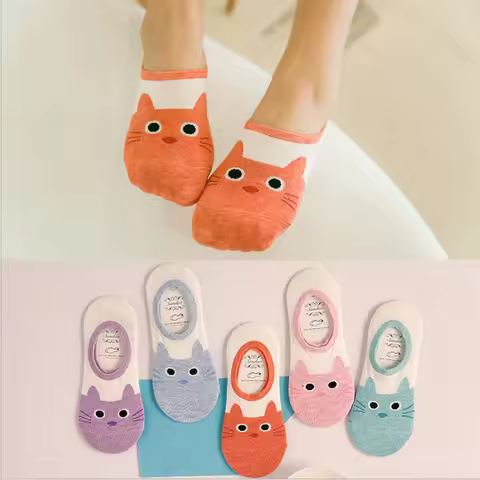 CAT Warm comfortable cotton bamboo fiber girl women's socks ankle low female invisible color girl bo