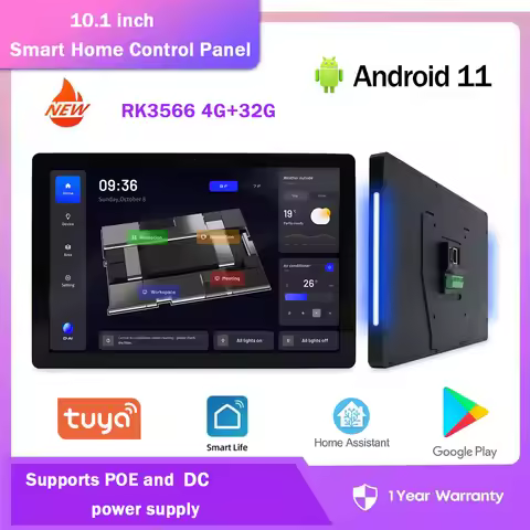 2026 New Wall-Mounted 10.1-inch Smart Home Control Panel Android 11 PoE Tablet with Side Lighting an