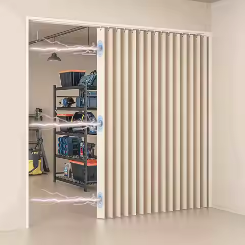 Folding Door Curtains Natural Blackout Pleated Door Curtains with Hooks for Door Way, Accordion Styl