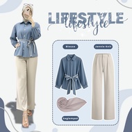 Modern Women (Jennie Knit + Blouse + Bella Square) Outfit Set 3-in-1Wanita - KA181