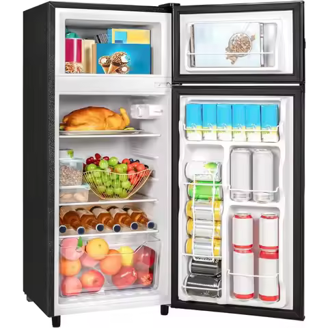 Double Door Refrigerator with Freezer 4.5 Cu.Ft Small Fridge with Freezer for Apartment Bedroom Dorm