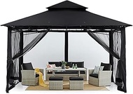 MASTERCANOPY Outdoor Garden Gazebo for Patios with Stable Steel Frame and Netting Walls (11x11,Black