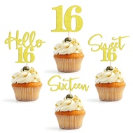 24 PCS 16th Birthday Glitter Paper Cupcake Decoration Sweet 16 Cup Cake Topper