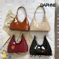 DAPHNE Shoulder Bag, PU Leather Glossy Handbag, Durable Solid Messenger Bag Women