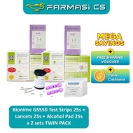 [TWIN PACK] Bionime GS550 Blood Glucose (Test Strip 25s + Soft Twist Lancets 25s + Alcohol Pads 25s)