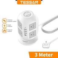 【ส่งไวจากไทย】TESSAN สีดำ ขาว รางปลั๊กไฟ 8 ช่อง USB-C ปลั๊กไฟ 3.0 เมตร ปลั๊กสามตาแบน Power Strip Exte