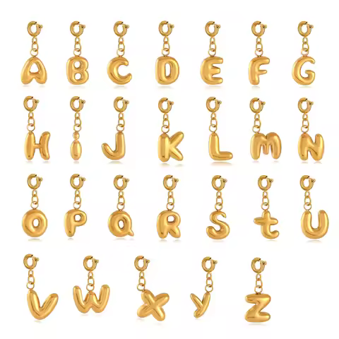 Cute Puffed Letter Charms With Buckle Stainless Steel Alphabet Dangle Pendants Personalized DIY Earr