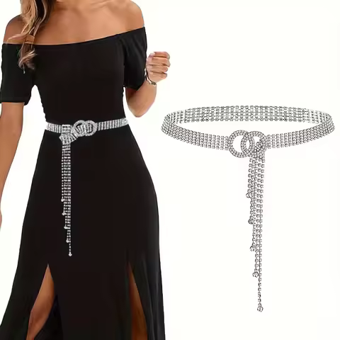 Double O ring Rhinestone Waistband Sparkling Y2k Style Waist