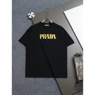 T-shirt lelaki dan wanita Prada, T-shirt bercorak, T-shirt longgar, T-shirt pasangan, T-shirt bergay