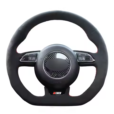 Hand-stitched Black Suede Car Steering Wheel Cover for Audi S1 (8X) S3 (8V) Sportback S4 (B8) Avant 