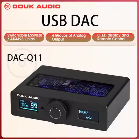 Douk Audio HiFi ESS9038Q2M+AK4493 USB DAC Audio Adapter COAX/OPT Digital to Analog Converter DSD256