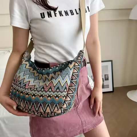 Thailand Ethnic Style Shoulder Bag Saddle Bag Large Capacity Messenger Bag Dumpling Bag Casual Commu