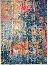 Nourison Celestial Blue/Yellow 7'10" x 10'6" Area Rug, Contemporary, Abstract, Easy Cleaning, Non Sh