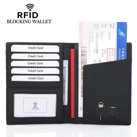 Genuine Leather Passport Card Holder Multi-functional RFID Passport Protective Cover Flight Ticket H
