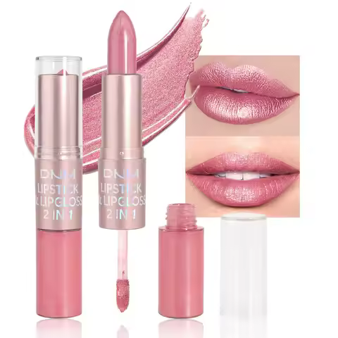 DNM Double Headed Mate Lipstick And Lip Gloss Long Lasting Makeup 2 In 1 Stick Moisturizing Lipgloss