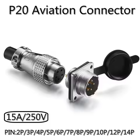 Aviation Connector P20 Male Plug and Female Socket 2p/3p/4p/5p/6p/7p/8p/9p/10p Current 15A