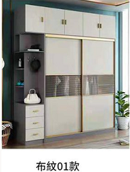 找得 - 輕奢玻璃門衣櫃推拉門現代簡約家用臥室櫃子北歐組合裝整體大衣櫥（布紋01款120CM單衣櫃 17047）