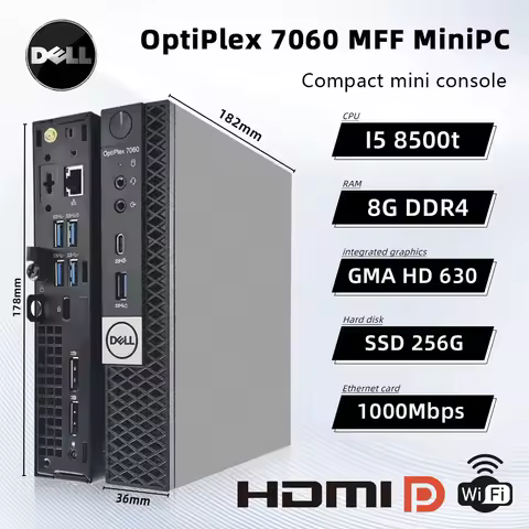 For Dell Mini pc OptiPlex 7060 MFF Mini Desktop Computer Used Micro PC Intel Core i5-8500T 8GB 256GB