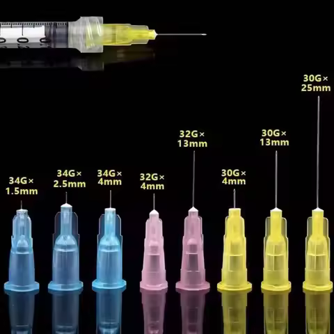 100Pcs Colorful 30G 31G 32G 34G 1.5MM 2.5MM 4MM 6MM 8MM 13MM Disposable Painless Needle Sharp Inject