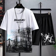 2025 New Men's 2-Piece Set Short Sleeve T-Shirt & Shorts Tencel Lightweight Loose Comfortable Casual